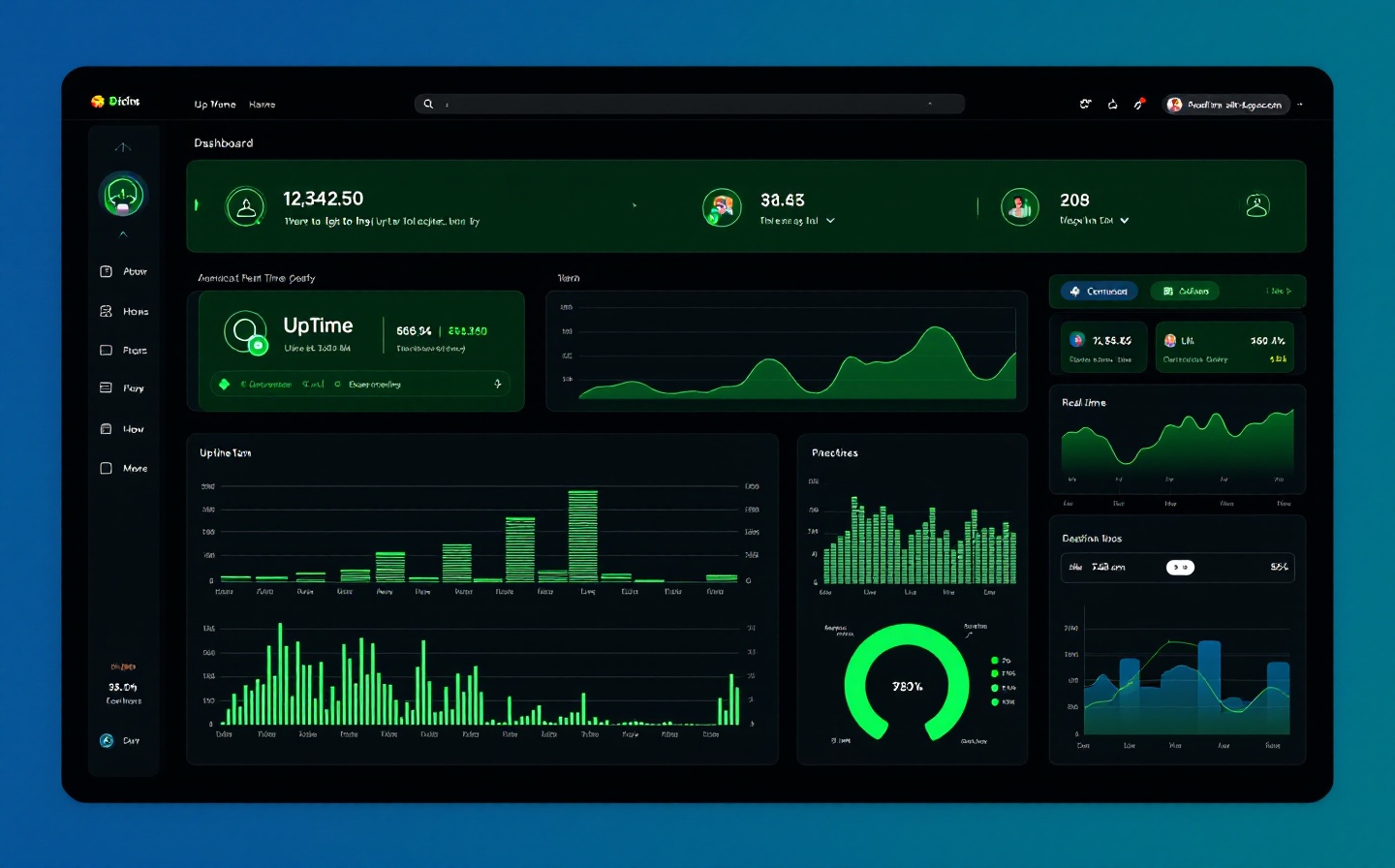 SystemPulse dashboard displaying real-time server metrics, uptime graphs, and alert thresholds for distributed cloud infrastructure